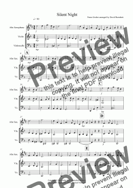 page one of Silent Night for Alto Saxophone, Violin and Cello Trio