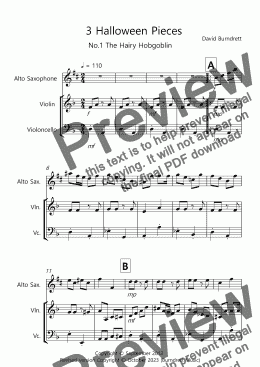 page one of 3 Halloween Pieces for Tenor Saxophone, Violin and Cello Trio