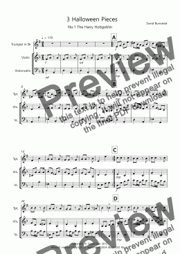 page one of 3 Halloween Pieces for Trumpet, Violin and Cello Trio