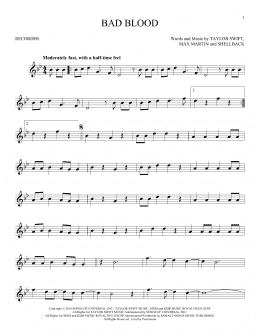 page one of Bad Blood (Recorder Solo)