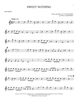 page one of Sweet Nothing (Recorder Solo)