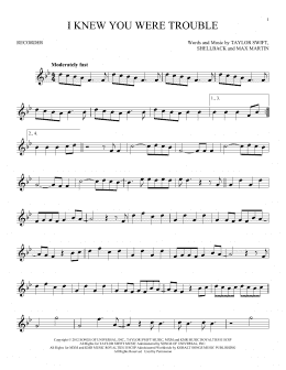 page one of I Knew You Were Trouble (Recorder Solo)