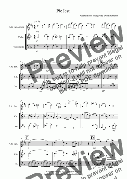 page one of Pie Jesu (from Requiem) for Alto Saxophone, Violin and Cello Trio