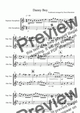 page one of Danny Boy for Soprano and Alto Saxophone Duet