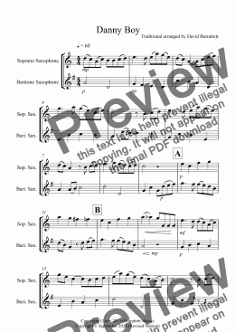 page one of Danny Boy for Soprano and Baritone Saxophone Duet