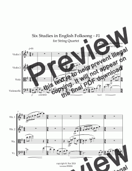 page one of Six Studies in English Folksong - #1 for String Quartet