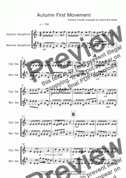 page one of Autumn (First Movement) for Soprano and Baritone Saxophone Duet