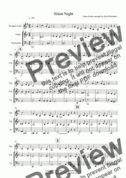 page one of Silent Night for Trumpet, Violin and Cello Trio