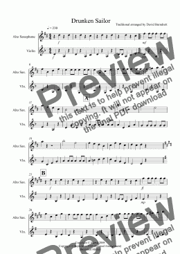 page one of Drunken Sailor for Alto Saxophone and Violin Duet