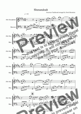 page one of Shenandoah for Alto Saxophone and Bassoon Duet