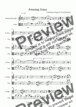 page one of Amazing Grace for Descant Recorder and Viola Duet