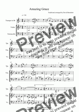 page one of Amazing Grace for Trumpet, Violin and Cello Trio