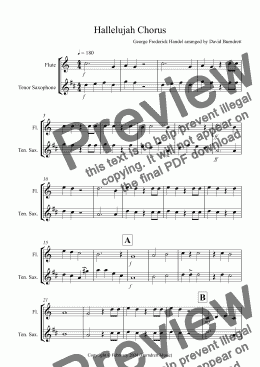 page one of Hallelujah Chorus for Flute and Tenor Saxophone Duet