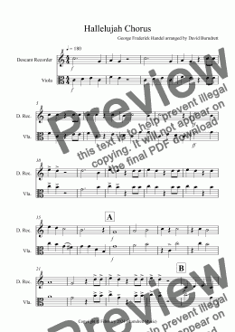 page one of Hallelujah Chorus for Descant Recorder and Viola Duet