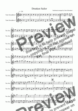 page one of Drunken Sailor for Tenor Saxophone Duet