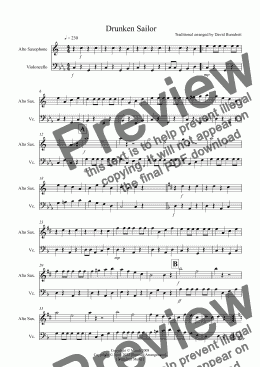 page one of Drunken Sailor for Alto Saxophone and Cello Duet