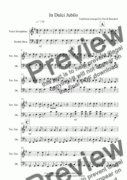 page one of In Dulci Jubilo for Tenor Saxophone and Double Bass Duet