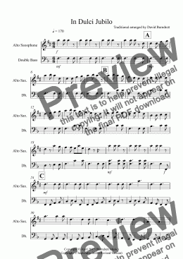 page one of In Dulci Jubilo for Alto Saxophone and Double Bass Duet