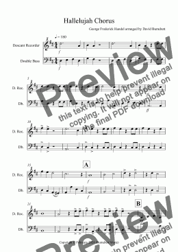 page one of Hallelujah Chorus for Descant Recorder and Double Bass Duet