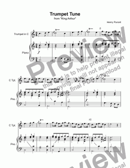 page one of Purcell, Henry - Trumpet Tune from Act 4 of Purcell's opera King Arthur for trumpet С & piano