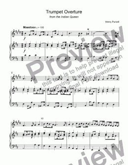 page one of Purcell, Henry - Trumpet Overture from The Indian Queen for piccolo trumpet Bb & piano