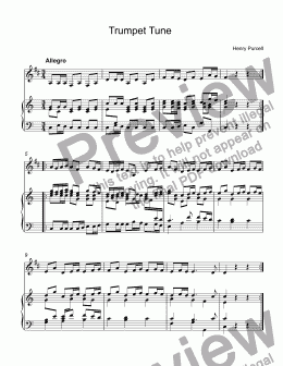 page one of Purcell, Henry - Trumpet Tune from The Indian Queen for piccolo trumpet Bb & piano