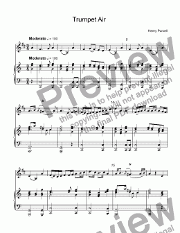 page one of Purcell, Henry - Trumpet Air from The Indian Queen for piccolo trumpet Bb & piano