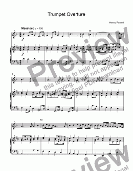 page one of Purcell, Henry - Trumpet Overture from The Indian Queen for piccolo trumpet A & piano