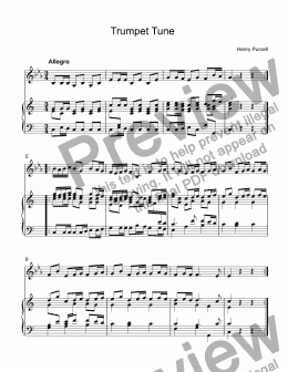 page one of Purcell, Henry - Trumpet Tune from The Indian Queen for piccolo trumpet A & piano