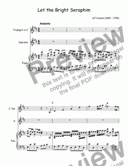 page one of Handel, Georg - Let The Bright Seraphim for  piano, soprano & trumpet C