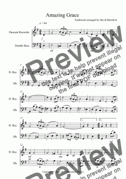 page one of Amazing Grace for Descant Recorder and Double Bass Duet