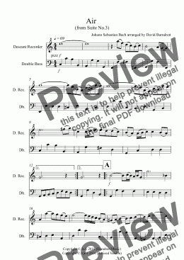 page one of Air on a G String for Descant Recorder and Double Bass Duet