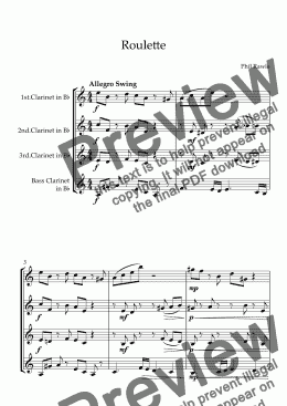 page one of Roulette - Clarinet Quartet