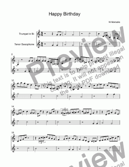 page one of Marsalis, Wynton - Happy Birthday jazz transcription for trumpet Bb & Sax tenor