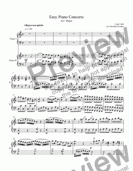 page one of Easy Piano Concerto in C by Luigi Gatti, 2-piano score