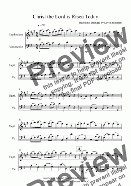 page one of Christ the Lord is Risen Today for Euphonium and Cello Duet