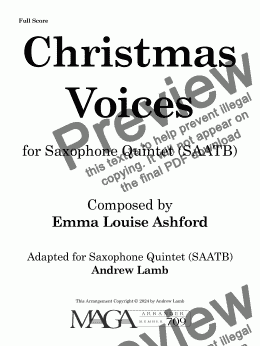 page one of Emma Louise Ashford | Christmas Voices | for Saxophone Quintet