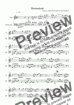 page one of Shenandoah for Flute and Double Bass Duet