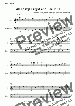 page one of All Things Bright and Beautiful for Flute and Trombone Duet