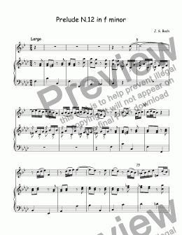 page one of Bach, Johann - Prelude No. 12 in F minor for trumpet Bb & piano