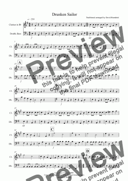 page one of Drunken Sailor for Clarinet and Double Bass Duet