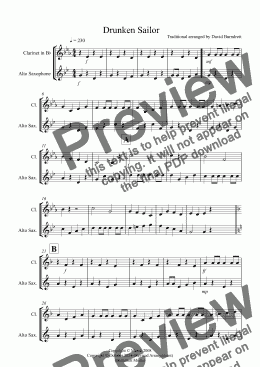 page one of Drunken Sailor for Clarinet and Alto Saxophone Duet