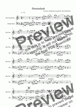 page one of Shenandoah for Alto Saxophone and Double Bass Duet