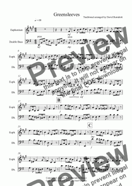 page one of Greensleeves for Euphonium and Double Bass Duet