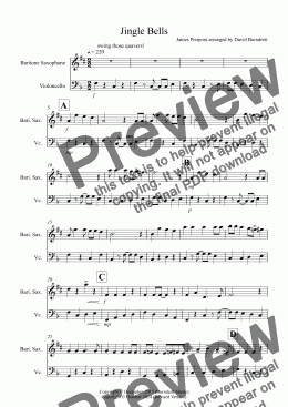 page one of Jingle Bells (Jazzy Style!) for Baritone Saxophone and Cello Duet