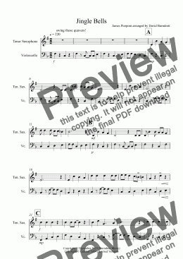 page one of Jingle Bells (Jazzy Style!) for Tenor Saxophone and Cello Duet