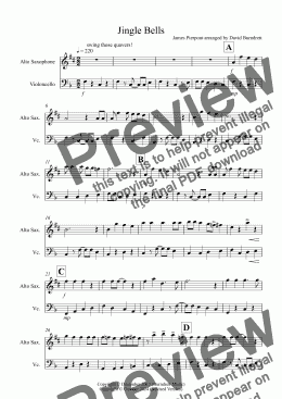 page one of Jingle Bells (Jazzy Style!) for Alto Saxophone and Cello Duet