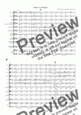 page one of Away in a Manger for Beginner and Advanced String Orchestra