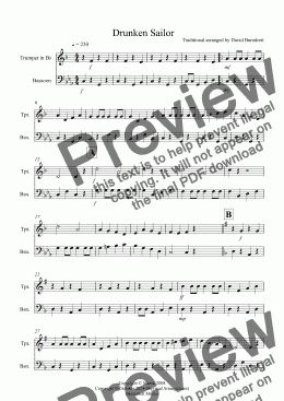 page one of Drunken Sailor for Trumpet and Bassoon Duet