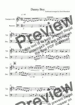 page one of Danny Boy for Trumpet and Bassoon Duet